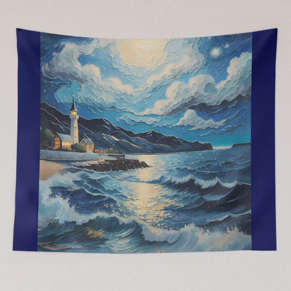 Item preview, lighthouse in starry night designed and sold by Omarupattern51.