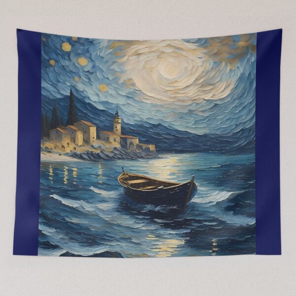 Item preview, canoe on a bright night designed and sold by Omarupattern51.