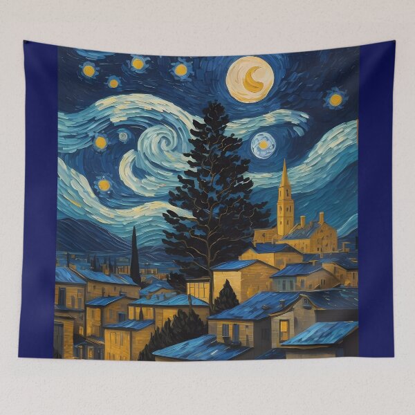 Item preview, starry night in a magical town designed and sold by Omarupattern51.