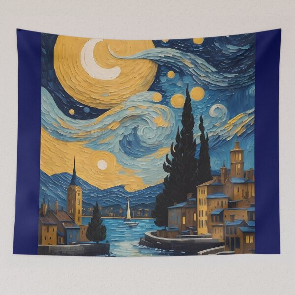 Item preview, Watercolor moon on a starry night designed and sold by Omarupattern51.