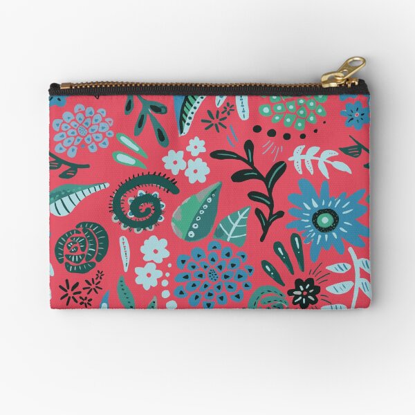 blue floral/pink background Zipper Pouch