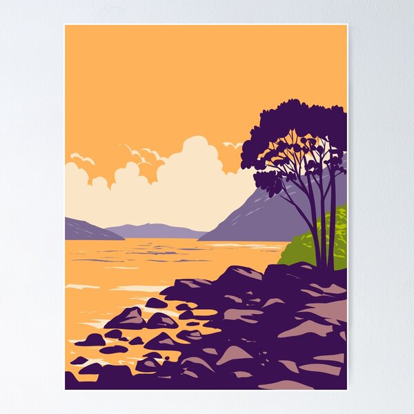 Item preview, Loch Ness and the Caledonian Canal in Scottish Highlands of Scotland WPA Art Deco Poster  designed and sold by patrimonio.