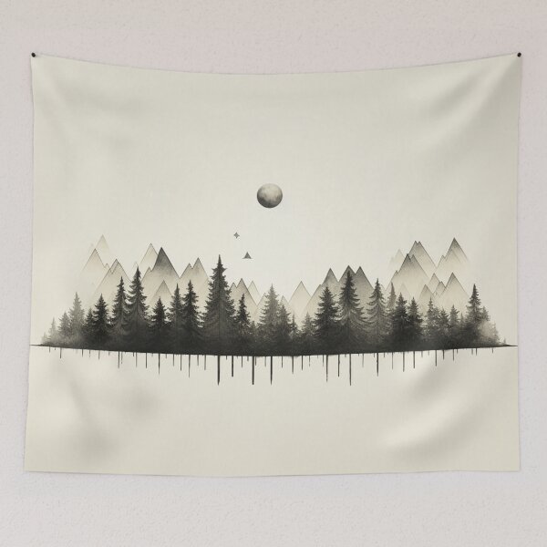 Item preview, Minimalist landscape art with a tree and a sun, abstract minimal landscape with lines and shapes Art Print designed and sold by RemoteStudio.