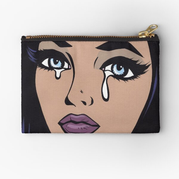 Black Hair Sad Girl Zipper Pouch