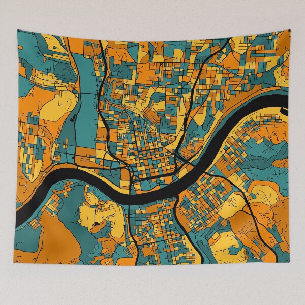 Item preview, Cincinnati Map Pattern in Orange & Teal designed and sold by PatternMaps.