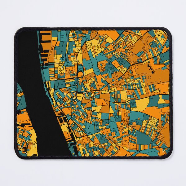 Artikelvorschau, Liverpool-Kartenmuster in Orange und Blaugrün entworfen und verkauft von PatternMaps.
