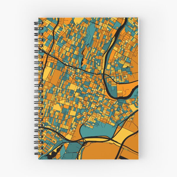 Item preview, Newark Map Pattern in Orange & Teal designed and sold by PatternMaps.