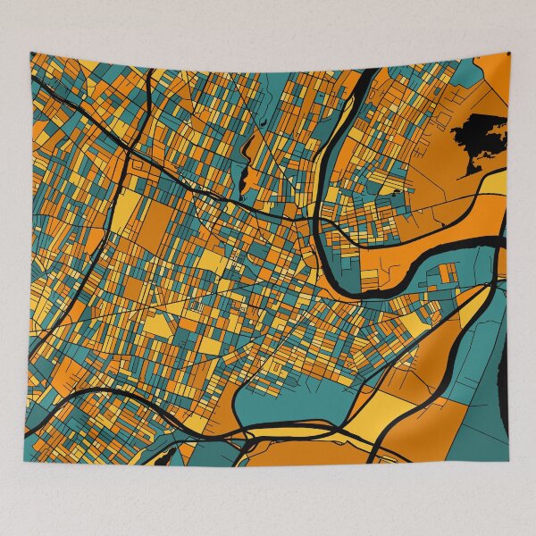 Item preview, Newark Map Pattern in Orange & Teal designed and sold by PatternMaps.