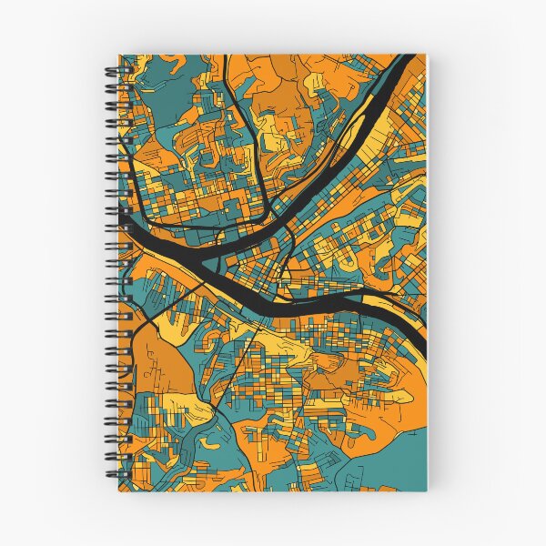 Artikelvorschau, Pittsburgh-Kartenmuster in Orange und Blaugrün entworfen und verkauft von PatternMaps.