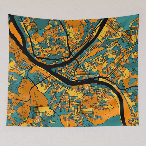 Item preview, Pittsburgh Map Pattern in Orange & Teal designed and sold by PatternMaps.