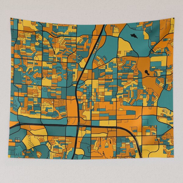 Item preview, Plano Map Pattern in Orange & Teal designed and sold by PatternMaps.