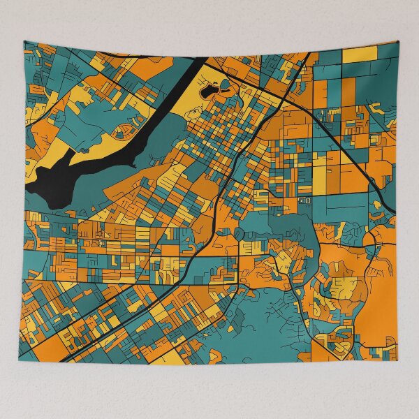 Item preview, Riverside Map Pattern in Orange & Teal designed and sold by PatternMaps.