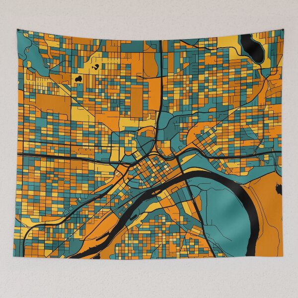 Aperçu de l'œuvre Motif de carte Saint Paul en orange et bleu sarcelle créée et vendue par PatternMaps.