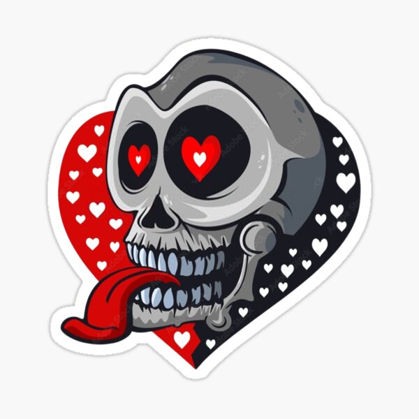 Skulls red heart eyes to fall in love' Sticker