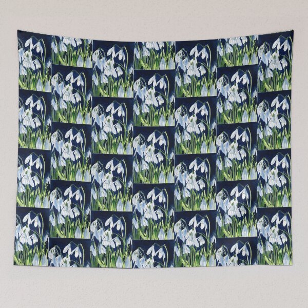 Item preview, Watercolour painting of snowdrops with a dark background designed and sold by esvb.