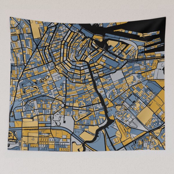 Item preview, Amsterdam Map Pattern in Blue & Gold designed and sold by PatternMaps.