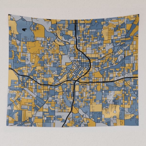 Item preview, Atlanta Map Pattern in Blue & Gold designed and sold by PatternMaps.