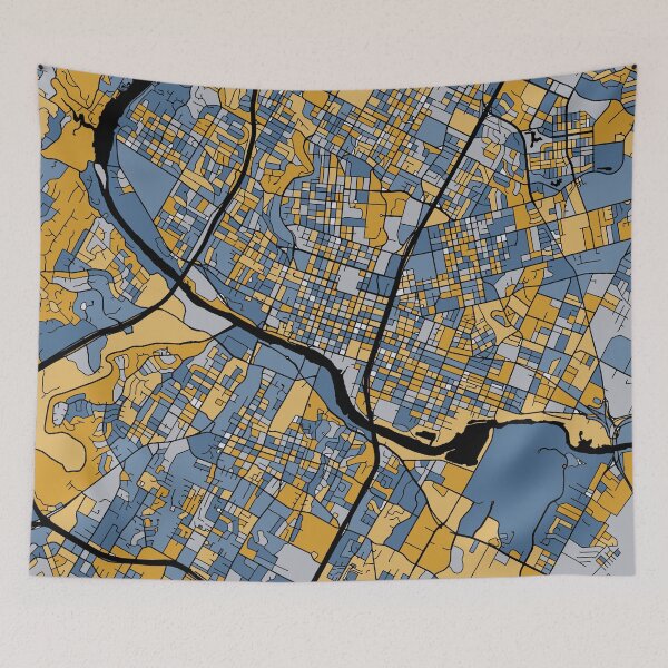 Item preview, Austin Map Pattern in Blue & Gold designed and sold by PatternMaps.