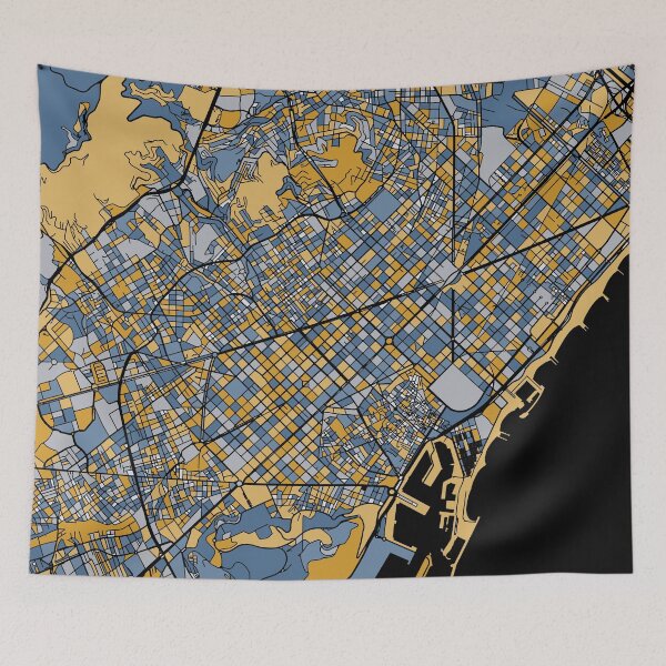 Item preview, Barcelona Map Pattern in Blue & Gold designed and sold by PatternMaps.