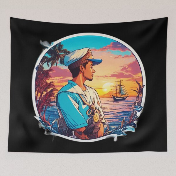 Item preview, Young Captain Looking at Sunset Over the Ocean designed and sold by Ridiculam Toga.