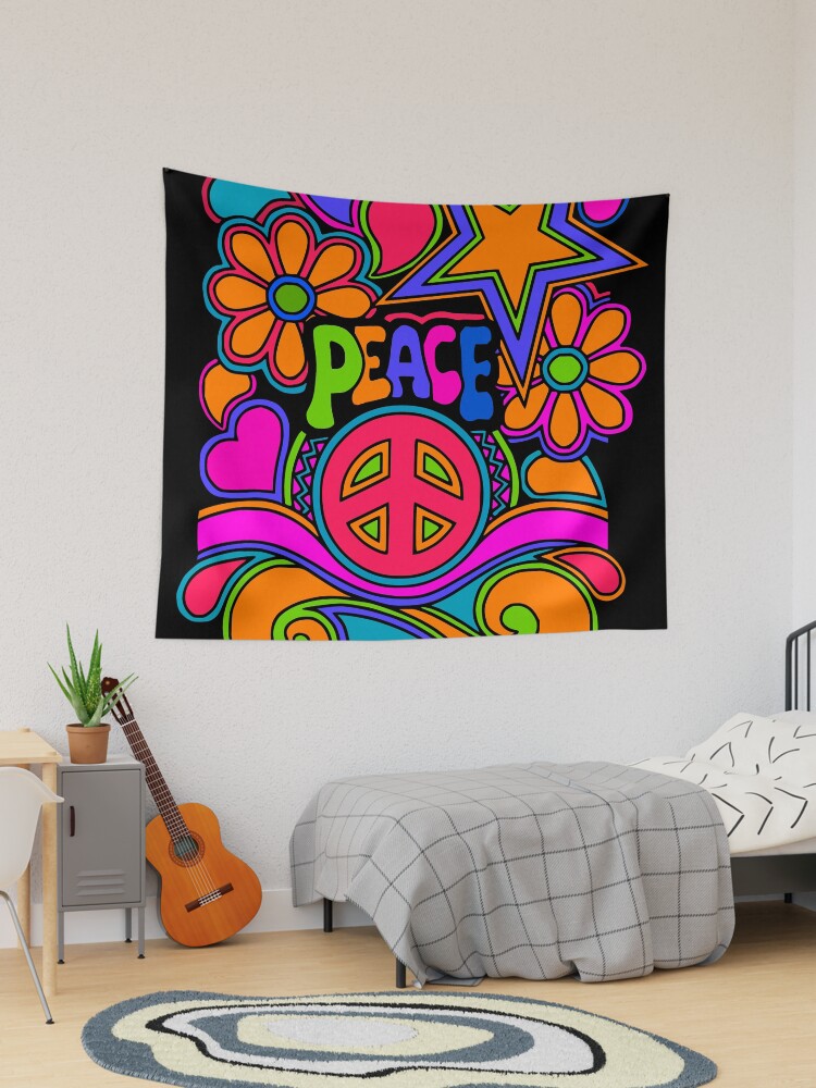 Fun and Funky Flower Power Peace and Love Hippy Art Tapestry for Sale by Alondra Redbubble