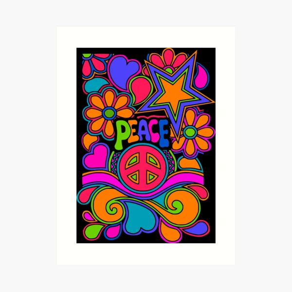 Fun and Funky Flower Power Peace and Love Hippy Art