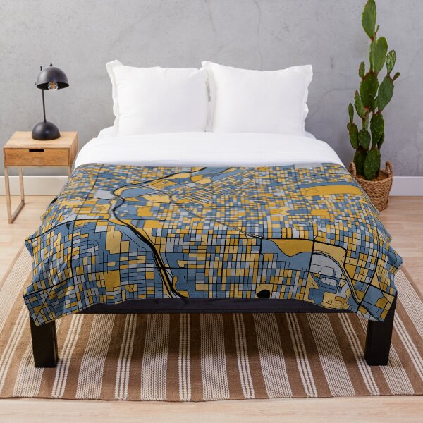 Artikelvorschau, Denver-Kartenmuster in Blau und Gold entworfen und verkauft von PatternMaps.