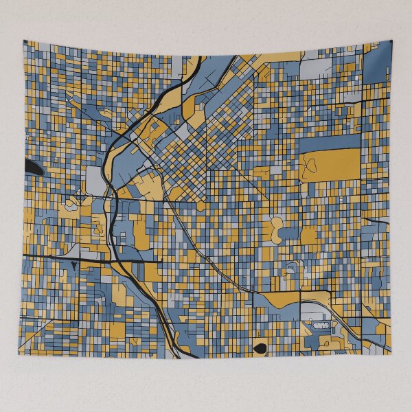 Item preview, Denver Map Pattern in Blue & Gold designed and sold by PatternMaps.