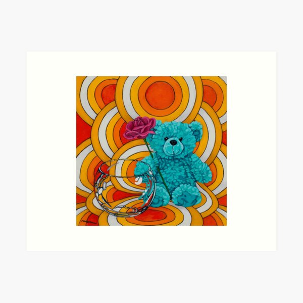 Blue Bear with Bowl Art Print