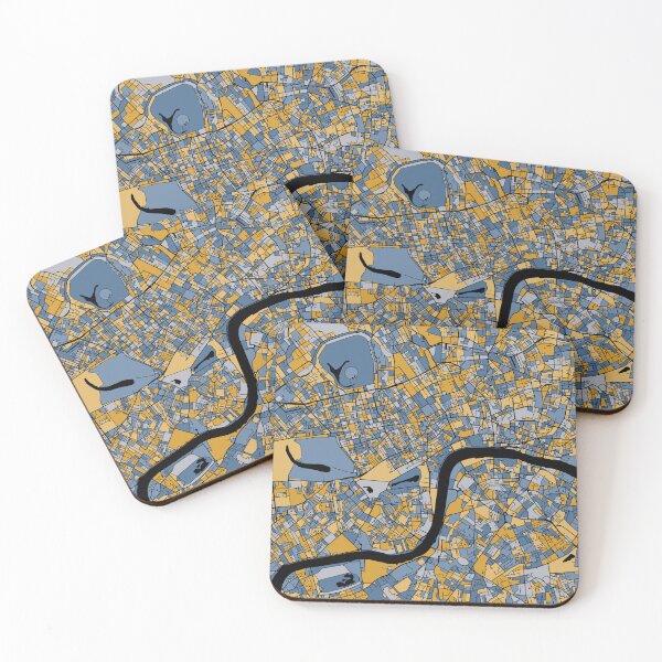 Artikelvorschau, Londoner Kartenmuster in Blau und Gold entworfen und verkauft von PatternMaps.