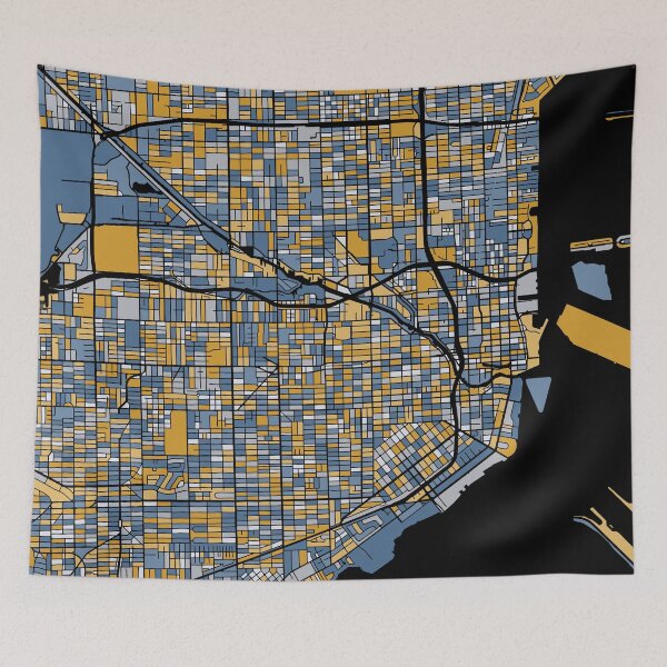 Item preview, Miami Map Pattern in Blue & Gold designed and sold by PatternMaps.