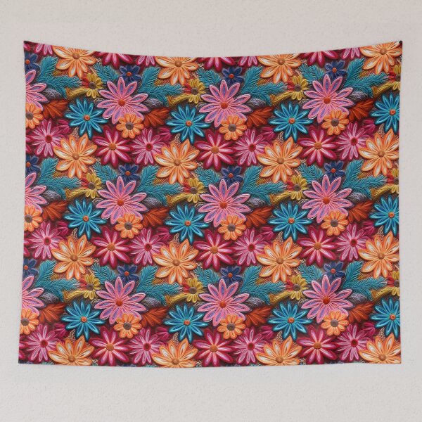 Item preview, Multicolour flowers embroidery wool thread style designed and sold by Trendy-Artistry.