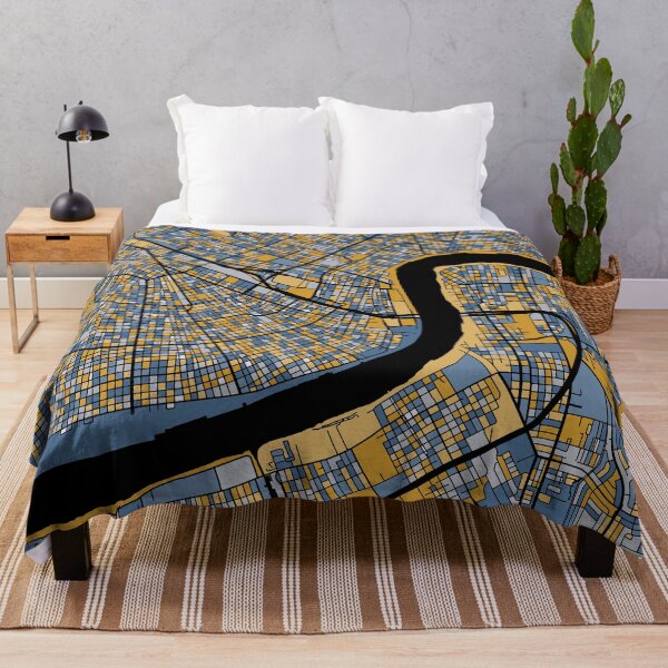 Item preview, New Orleans Map Pattern in Blue & Gold designed and sold by PatternMaps.