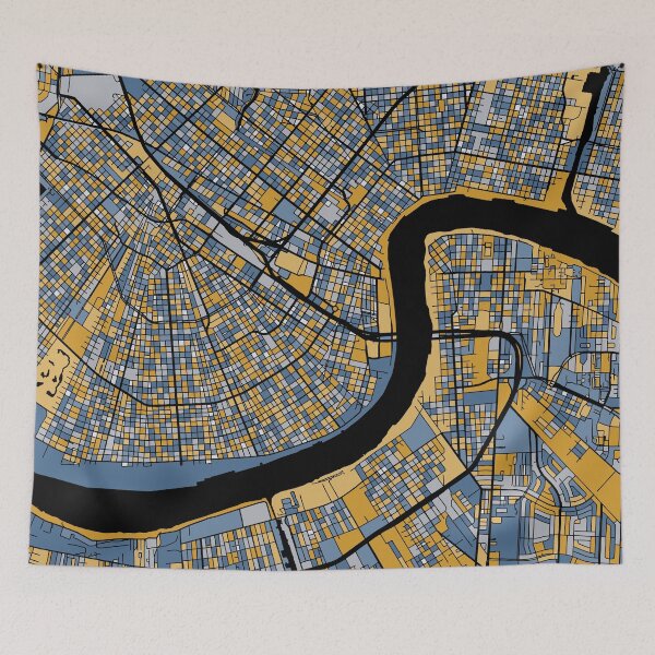 Item preview, New Orleans Map Pattern in Blue & Gold designed and sold by PatternMaps.