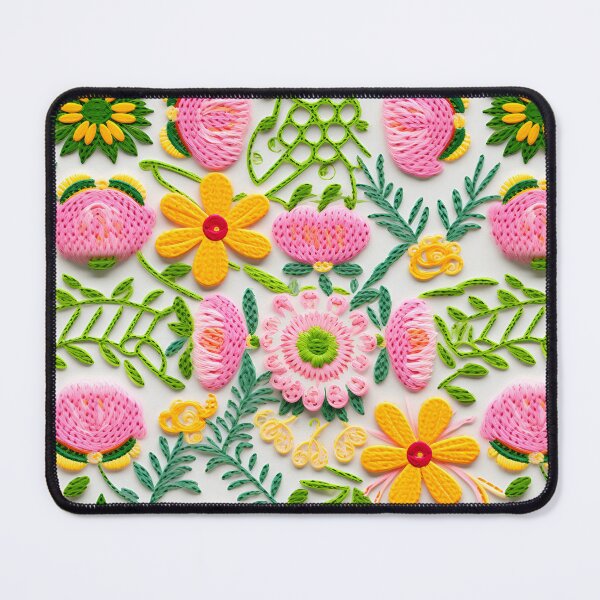 Item preview, Yellow and pink flowers embroidery wool thread style designed and sold by Trendy-Artistry.