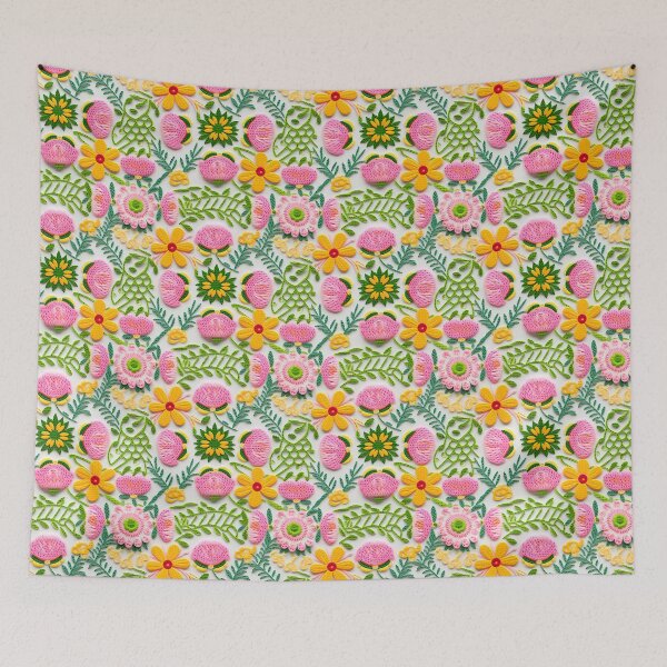 Item preview, Yellow and pink flowers embroidery wool thread style designed and sold by Trendy-Artistry.