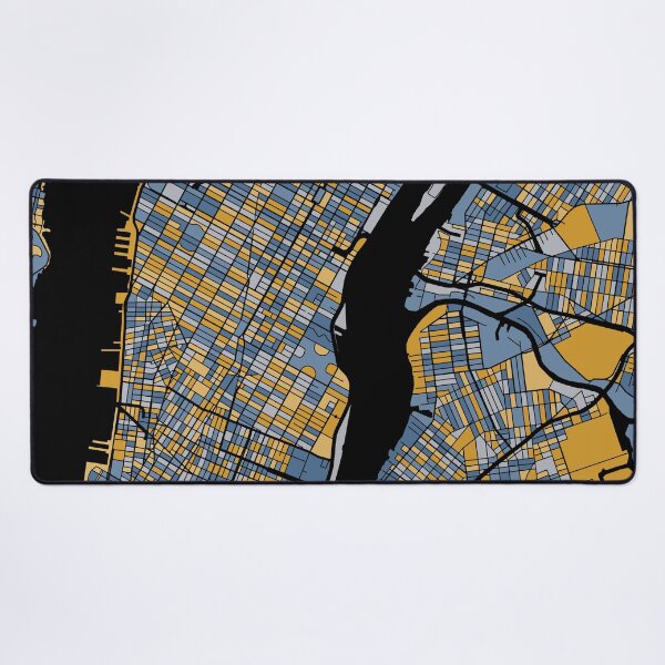 Aperçu de l'œuvre Motif de carte de New York en bleu et or créée et vendue par PatternMaps.