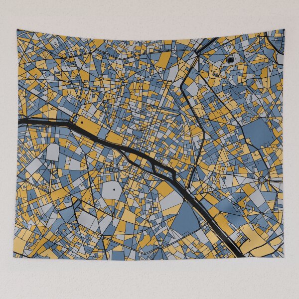 Item preview, Paris Map Pattern in Blue & Gold designed and sold by PatternMaps.