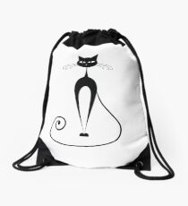 Black cat silhouette Drawstring Bag