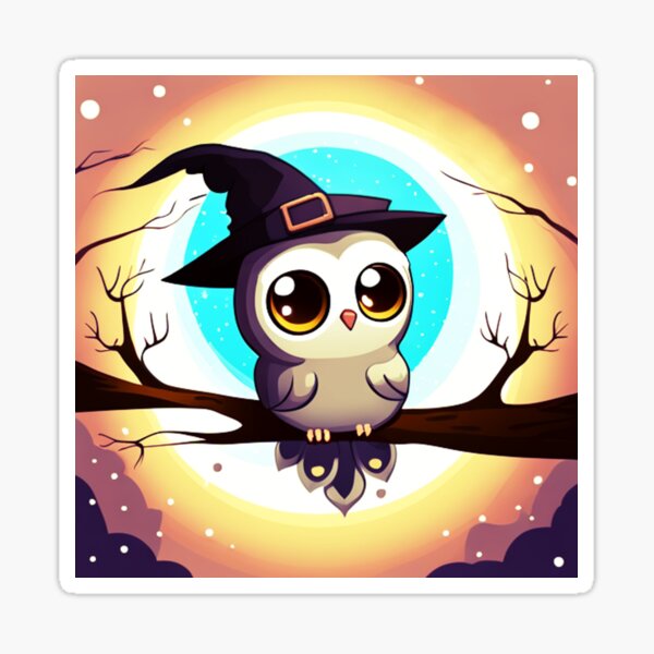 Kawaii Owl in Witch Hat Sticker