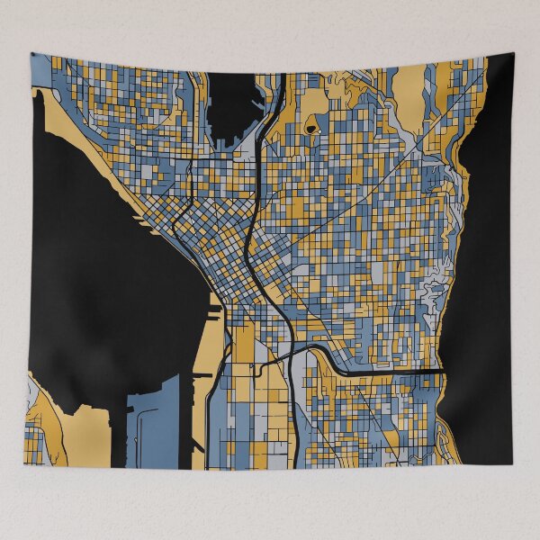 Item preview, Seattle Map Pattern in Blue & Gold designed and sold by PatternMaps.