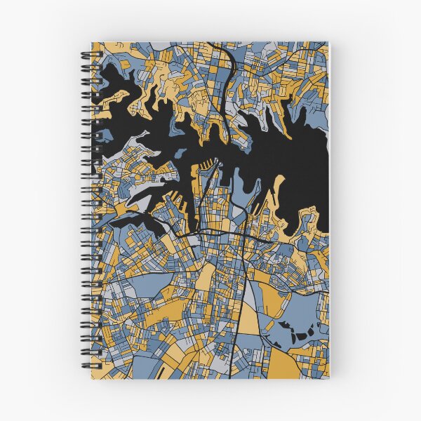 Aperçu de l'œuvre Motif de carte de Sydney en bleu et or créée et vendue par PatternMaps.
