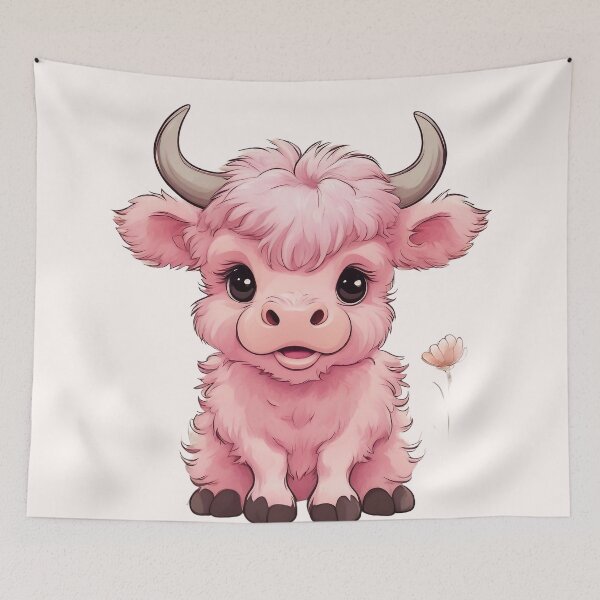 Item preview, Cute Pink Fluffy Highlands Scottish Cow designed and sold by Trace1234.