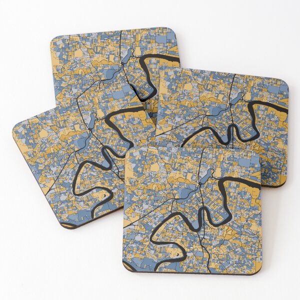 Item preview, Brisbane Map Pattern in Blue & Gold designed and sold by PatternMaps.
