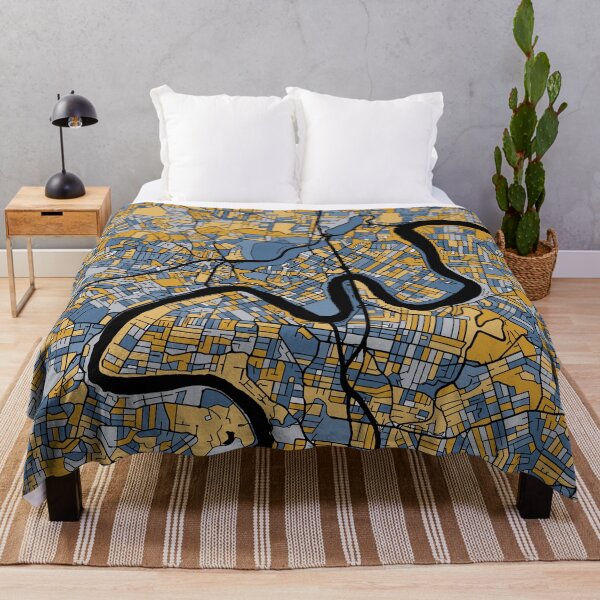 Item preview, Brisbane Map Pattern in Blue & Gold designed and sold by PatternMaps.