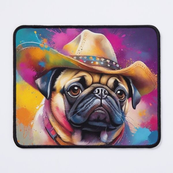 Item preview, Pug Dog Portrait With A Cowboy Hat designed and sold by Wolfheartart.