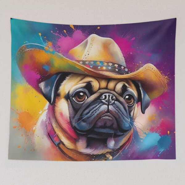 Item preview, Pug Dog Portrait With A Cowboy Hat designed and sold by Wolfheartart.