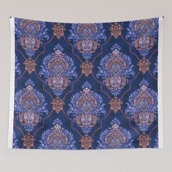 Item preview, Damask modern blue designed and sold by Alessandro Remo Mazzoni Remotextiles.