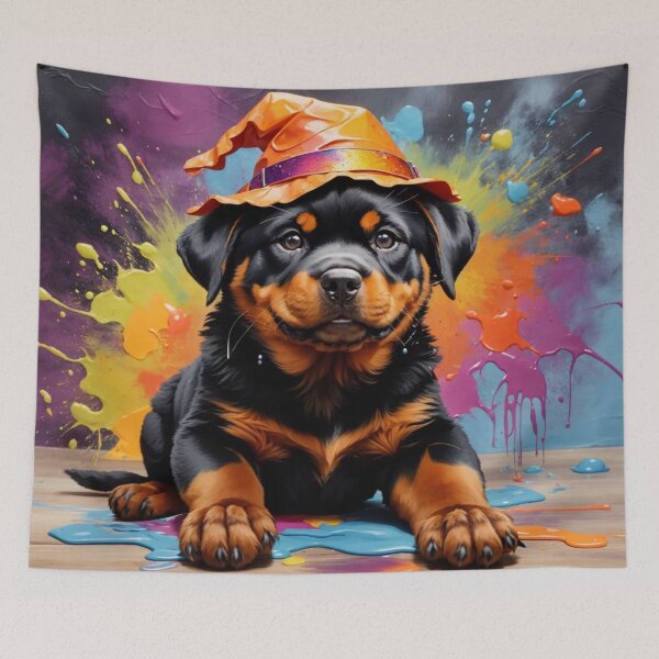 Item preview, Rottweiler Puppy Portrait With a Halloween Hat designed and sold by Wolfheartart.
