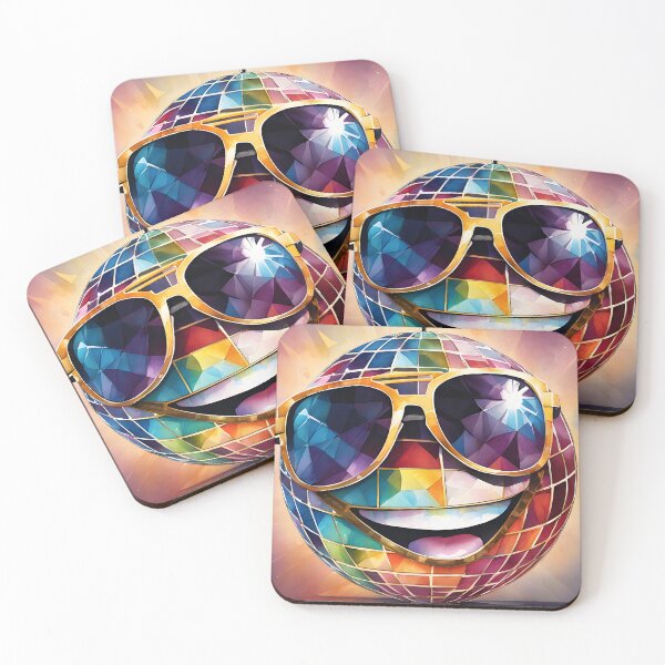 Item preview, A cheerful disco ball wearing sunglasses a big grin and dancing designed and sold by puravidavisions.